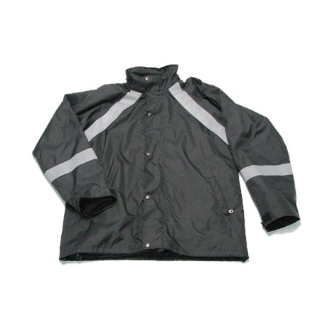 Czarna kurtka przeciwdeszczowa z haftem komputerowym